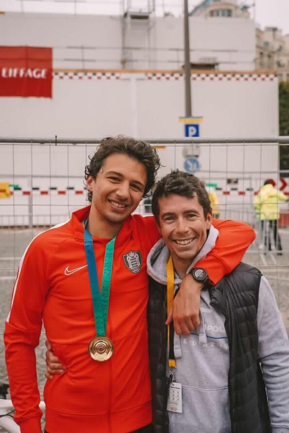 Nicolas d'Angelo et Antoine Berlin après le Marathon de Paris.