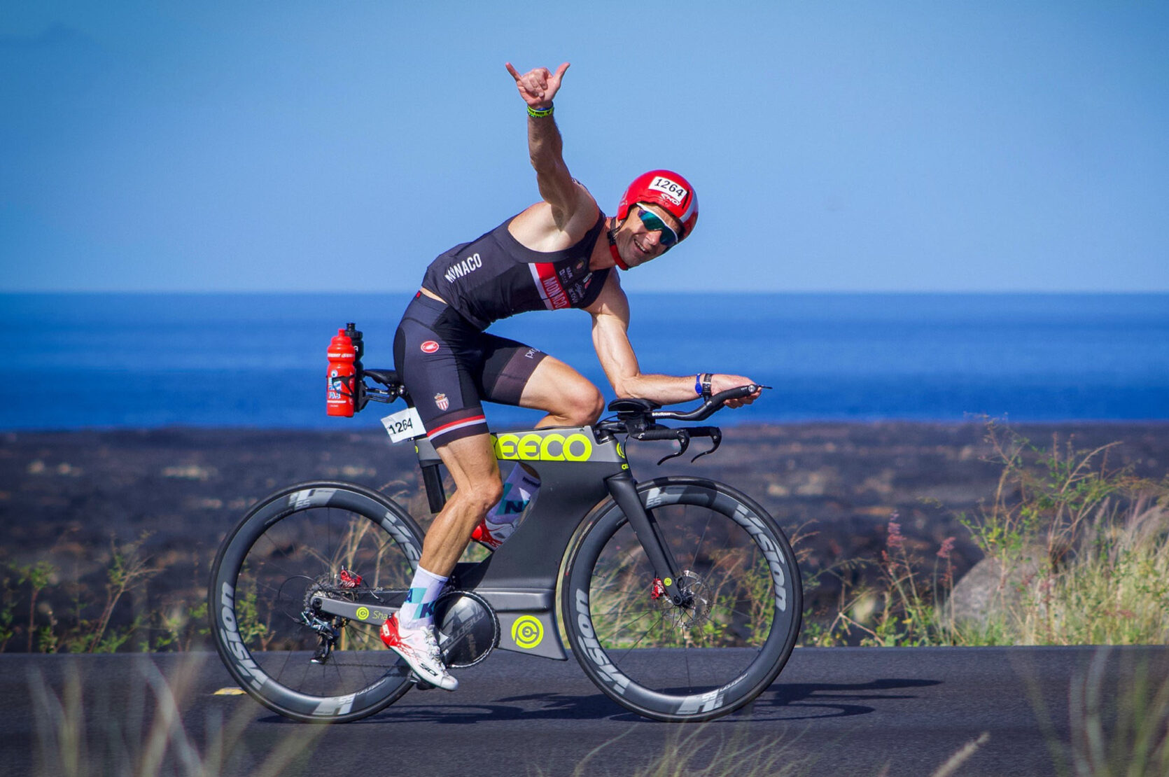 Yann Payen sous les couleurs monégasques aux Championnats du monde Ironman 2019 à Hawaï.