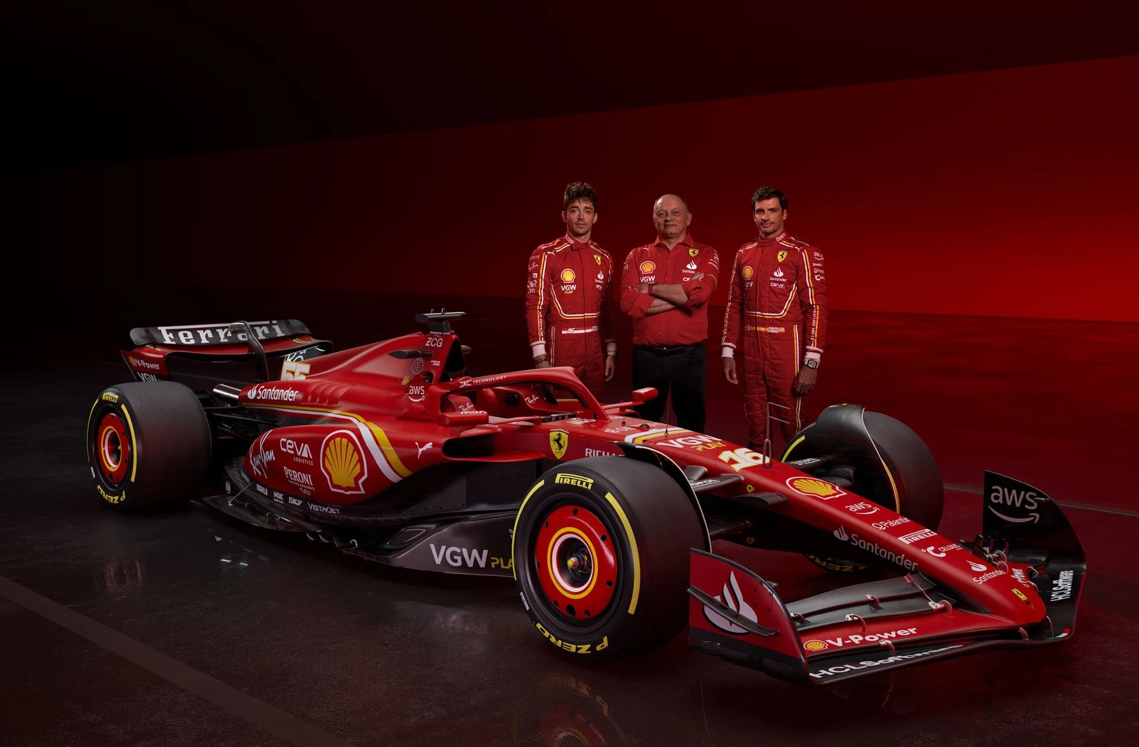 F1 - Frédéric Vasseur, Charles Leclerc et Carlos Sainz présente la nouvelle monture de la Scuderia Ferrari.