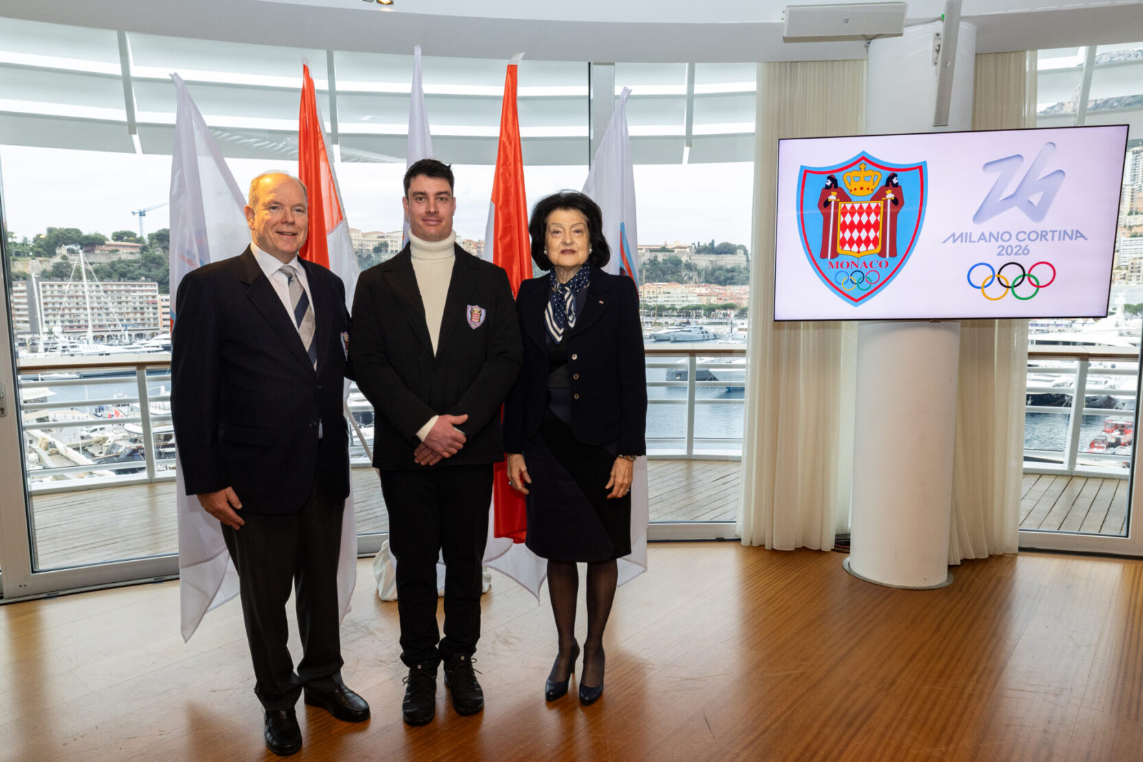 Le Prince Albert II, Arnaud Alessandria et Yvette Lambin-Berti.