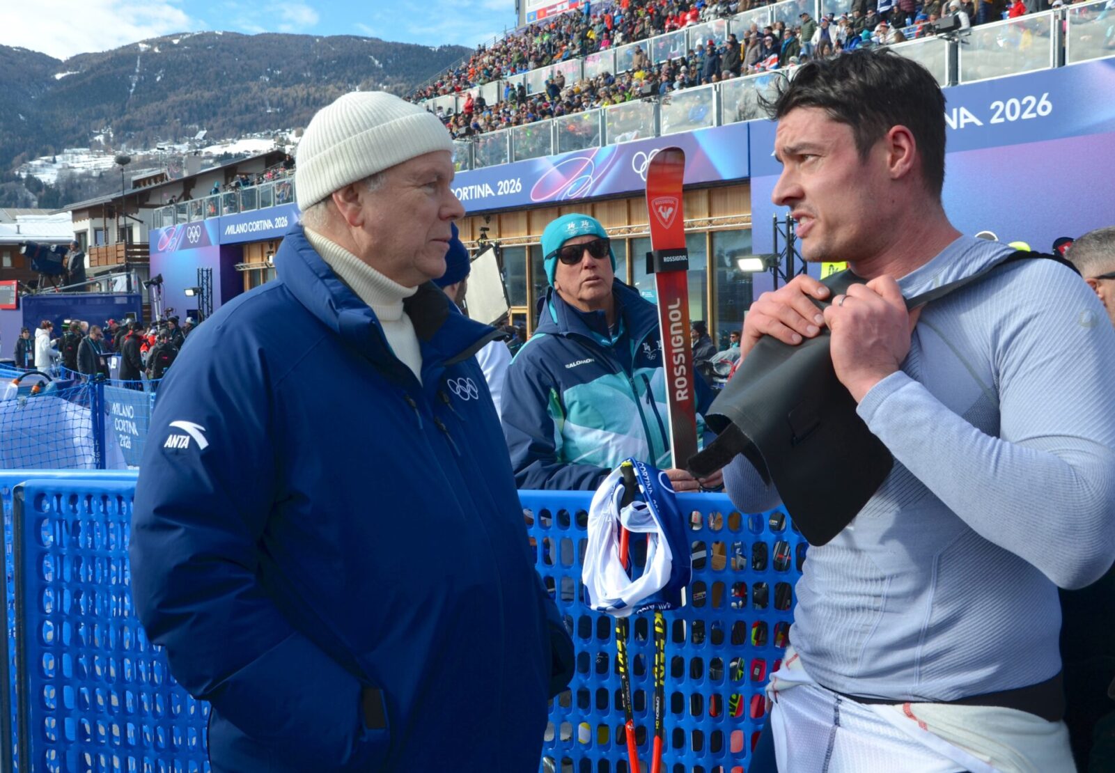 Le Prince Albert II avec Arnaud Alessandria après la descente.