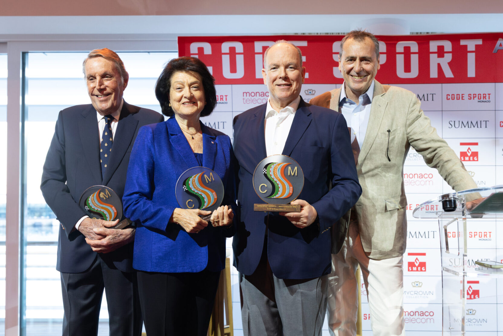 Me Michel Boeri, Yvette Lambin-Berti, le Prince Albert II et Jean-Marc Moreno.